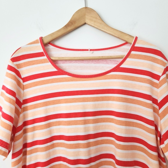 Vintage 90s Peach Striped Short Sleeve T- Shirt Orange White Casual Size XL - Picture 4 of 8